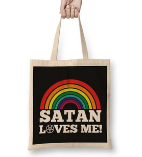 Funny Satanic Satan Loves Me Lucifer Gift Idea Bez Çanta Uzun Saplı