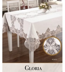 Keten Dantelli Gloria Model 160x260 cm Krem Yemek Masası Örtüsü Dekoratif Tasarım