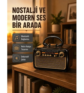 LED’li Nostaljik Bluetooth Hoparlör – Vintage Tasarım, Ahşap Doku