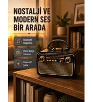 LED’li Nostaljik Bluetooth Hoparlör – Vintage Tasarım, Ahşap Doku