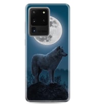 Samsung Galaxy S20 Ultra Kılıf Resimli Desenli Silikon Boyun Askılı Moon Wolf 1820