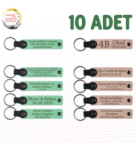 Yeşil & Pudra, Düğün Davetlilerine Anlamlı Hediye, 10’lu Set, Tarih ve İsimli Deri Anahtarlık