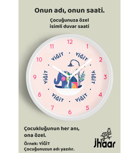 İsme Özel Küvette Fil Çocuk Odası Duvar Saati Orta Boy 30 cm Beyaz Camlı Sessiz