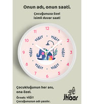İsme Özel Küvette Fil Çocuk Odası Duvar Saati Orta Boy 30 cm Beyaz Camlı Sessiz