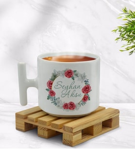 BK Gift Kişiye Özel Çiçek Tasarımlı T Kulplu Beyaz Middle Kupa Bardak-8