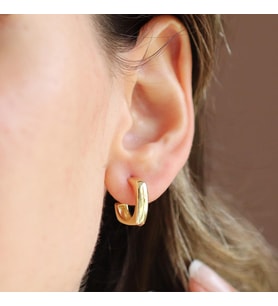 Kare Oval Gold Kaplama Gümüş Küpe
