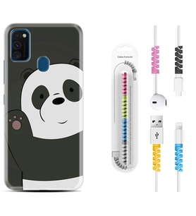Samsung M21 M22 M23 M30 M31S M32 Kılıf Kablo Koruma Spiral Silikon Hello Panda 1709