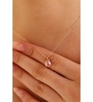 14 Ayar Altın Pembe Renk Damla Taşlı Kolye (Sarı)