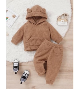 Unisex Peluş Çocuk Alt Üst Welsoft Takım-Kahverengi