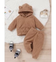 Unisex Peluş Çocuk Alt Üst Welsoft Takım-Kahverengi