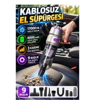 17000PA Kablosuz El Süpürgesi – 6000mAh Batarya, 3 Güç Seviyesi ve 9 Başlık