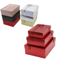 3PCS D.DÖRTGEN PARLAK MİX RENKLİ - KABARTMA DESEN KARTON HEDİYE KUTUSU KURDELALI 33X24.5-28.5X20.5-24X16.5CM (5690)