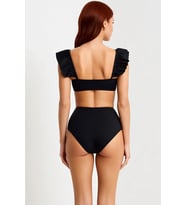 Kadın Bikini Takımı Dokulu Örme Fırfırlı Bralette Balensiz Yüksek Bel Hipster Kolsuz Kapalı Arka