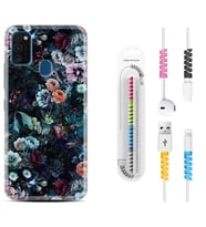 Samsung M21 M22 M23 M30 M31S M32 Kılıf Kablo Koruma Spiral Silikon Great Flowers 1304