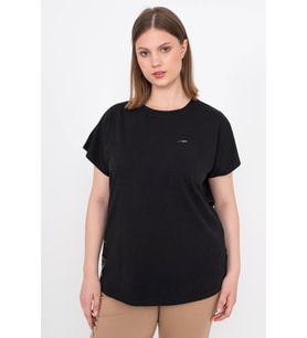 Maraton Büyük Beden Kadın Bisiklet Yaka Siyah T-shirt