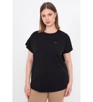 Maraton Büyük Beden Kadın Bisiklet Yaka Siyah T-shirt