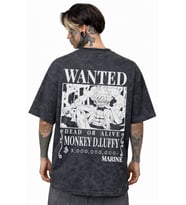 Wanted Monkey D. Luffy One Piece Anime Sırt Baskılı Unisex Oversize Eskitme Yıkamalı Tişört