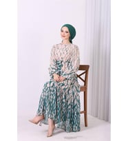 Neşeli butik kadın şifon eteği fırfırlı desenli tesettür elbise SMS008