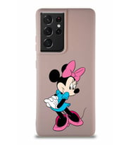 Samsung Galaxy S21 Ultra Soft Premier Kapak Minnie Mouse-F Tasarımlı Silikon Kılıf - Pudra (Şeffaf)