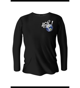 Hello World Baskılı Uzun Kollu Bisiklet Yaka Erkek Siyah T-Shirt