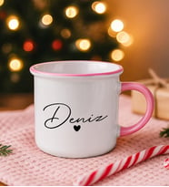BK Gift Kişiye Özel İsimli Pembe Emaye Kupa Bardak -12, Arkadaşa Hediye, Sevgiliye Hediye