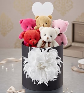 Silindir Kutulu Aynalı Premium Peluş Buket-ayni gun-teslim-hediye-dogum-gunu-sevgiliye-yenidoğan- Anne Bebek Hediye Seti