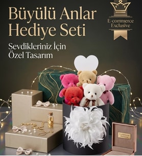 Silindir Kutulu Aynalı Premium Peluş Buket-ayni gun-teslim-hediye-dogum-gunu-sevgiliye-yenidoğan- Anne Bebek Hediye Seti