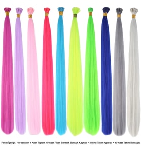 10 Adet Karışık Renkli Fiber Sen Kaynaklık 60cm + Misina Takım Aparatı ve Boncuğu