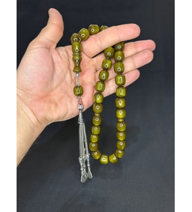 SEVGİLİYE ÖZEL HEDİYE ÇUBUK KEHRİBAR TESBİH YEŞİL RENK KAPSÜL KESİM 13MMX14,5MM H-1619. (Çok Renkli)