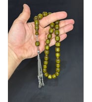SEVGİLİYE ÖZEL HEDİYE ÇUBUK KEHRİBAR TESBİH YEŞİL RENK KAPSÜL KESİM 13MMX14,5MM H-1619. (Çok Renkli)