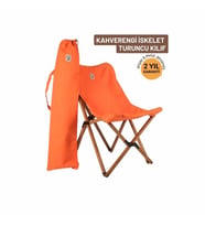 Bag The Joy Ahşap Katlanır Kamp Sandalyesi – Kahverengi İskelet - Turuncu Kılıf