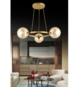 Eskitme 3 Lü Halka Bal Glop Camlı Modern Avize