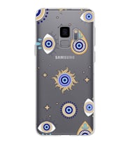 PrintiFy Galaxy S9 ile Uyumlu 1mm Slim Fit Nazar Boncuğu 5 Baskılı Şeffaf  Kılıf