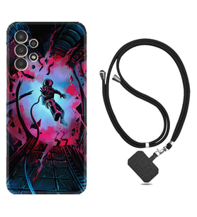 Samsung Galaxy M14 Kılıf Silikon Boyun Askılı İpli Desenli Silikon Astronot Attack 1702