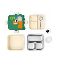 DREAM VEST TEK KATLI KARE DİNOZOR ÇELİK BESLENME KUTUSU 1120ML +70ML YEŞİL (E)