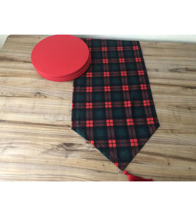 YILBAŞI EKOSE DESENLİ RUNNER & SUPLA (Krem)