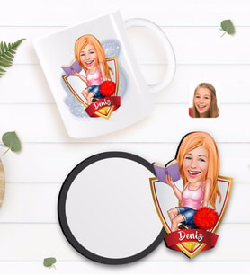 BK Gift Kişiye Özel Kadın Öğrenci Karikatürlü Beyaz Kupa ve Ahşap Bardak Altlığı Hediye Seti-1