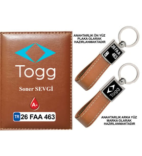 Plakanıza Özel TOGG Logolu Taba Ruhsat Kabı ve Anahtarlık