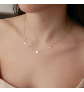 Kişiye Özel Minimalist Çift Harf Kalp Kolye 925K Gümüş (Gold)