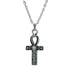 Ankh Anahtarı - Nil'in Anahtarı Erkek Kadın Kolye Antik Gümüş Kaplama - 60 cm Düz Zincir