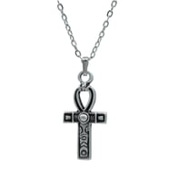 Ankh Anahtarı - Nil'in Anahtarı Erkek Kadın Kolye Antik Gümüş Kaplama - 60 cm Düz Zincir