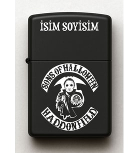 Sons of Halloween Desenli Kişiye Özel İsimli Siyah Benzinli Metal Çakmak