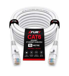 FURY CAT6 Ethernet Kablosu 15 Metre RJ45 LAN İnternet Modem Router Bilgisayar Kablosu