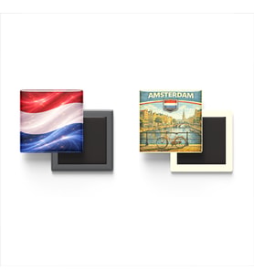 Buzdolap Magnetleri - Hollanda Bayrağı ve Amsterdam Retro Tema - 2'li Set Magneti