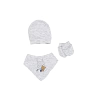 Yenidoğan Bebek Şapka Eldiven Fular önlük 3 Lü Set (Gri)