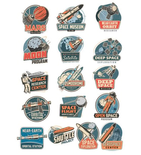 Retro Uzay Sticker Set 8 16 Parça Telefon, Tablet, Defter, Laptop Sticker