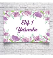 Mor Çiçek Temalı Doğum Günü Afişi 35X50 cm