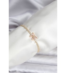 Kelebek Model Zirkon Taşlı Gold Renk Pirinç Su Yolu Kadın Bileklik 5886 - HPSBYI5258-1657
