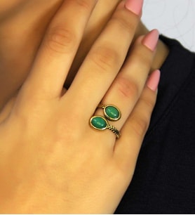 Doğal Taş Yeşil Akik Doğal Taşlı Antik Model Kadın Ayarlanabillir Yüzük euy75ya