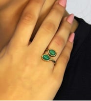 Doğal Taş Yeşil Akik Doğal Taşlı Antik Model Kadın Ayarlanabillir Yüzük euy75ya